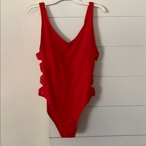 red one piece bathing suit